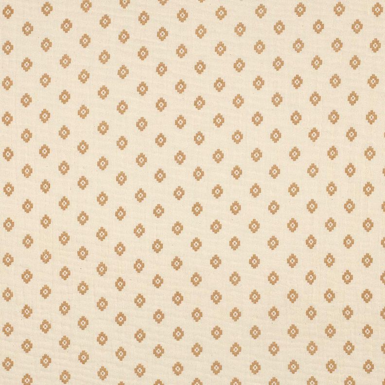GOTS mussolina / tessuto doppio increspato Motivo a rombi Boho  | Poppy Fabrics – crema/cannella,  image number 1