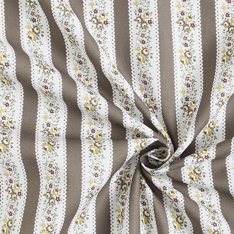 Strisce floreali in popeline di cotone – bianco/cachi, image number 3