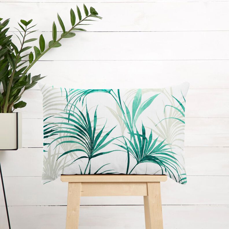 tessuto arredo panama Fronda di palma – bianco/verde smeraldo, image number 6