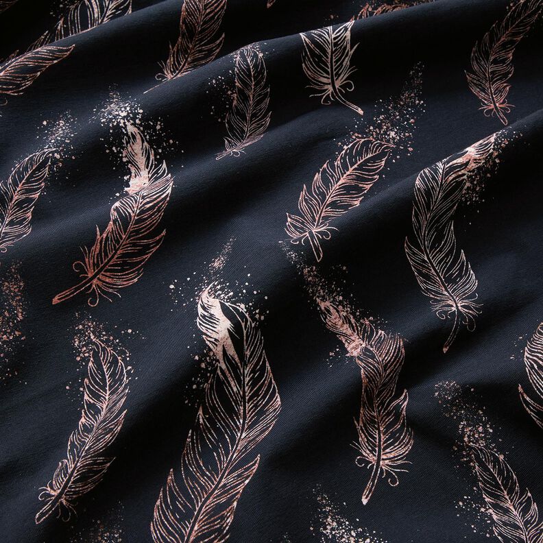 jersey di cotone Piume d'oro | Glitzerpüppi – nero-azzurro/rosa antico scuro,  image number 2