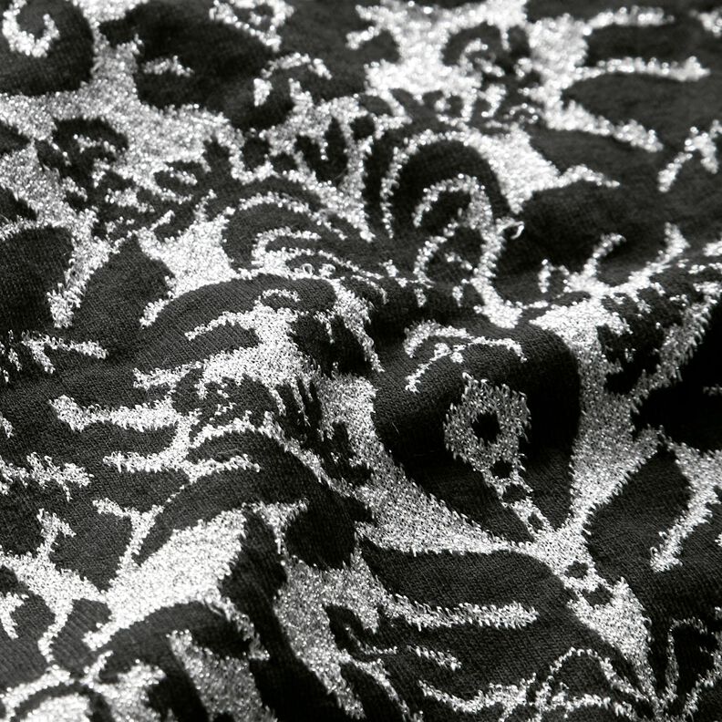 Jersey jacquard con motivi ornamentali – argento effetto metallizzato/nero,  image number 2