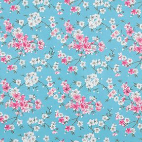 cotone rivestito, fiori di ciliegio – azzurro, 
