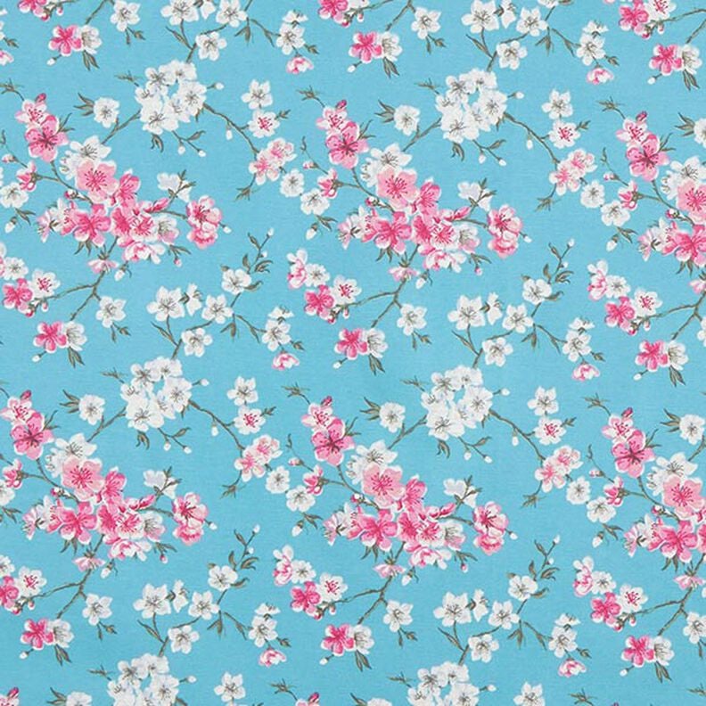 cotone rivestito, fiori di ciliegio – azzurro,  image number 1