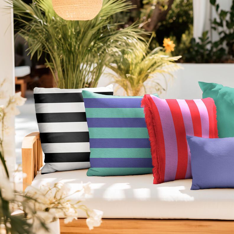 tessuto arredo tessuti canvas Righe gioiose – violetto pastello/peperoncino,  image number 5