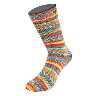 LANDLUST Sockenwolle „Bunte Bänder“, 100g | Lana Grossa – rosso/colore blu jeans, 