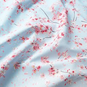 tessuto arredo mezzo panama Rami di fiori di ciliegio – azzurro/rosa, 
