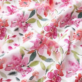 Tessuto di viscosa Fiori primaverili ad acquerello – bianco/violetto pastello, 
