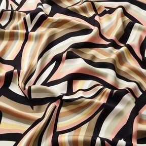 Tessuto di viscosa Linee astratte – nero/oro rosa, 