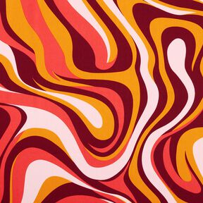satin di cotone Onde retrò | Poppy Fabrics – rosso Bordeaux/giallo curry, 