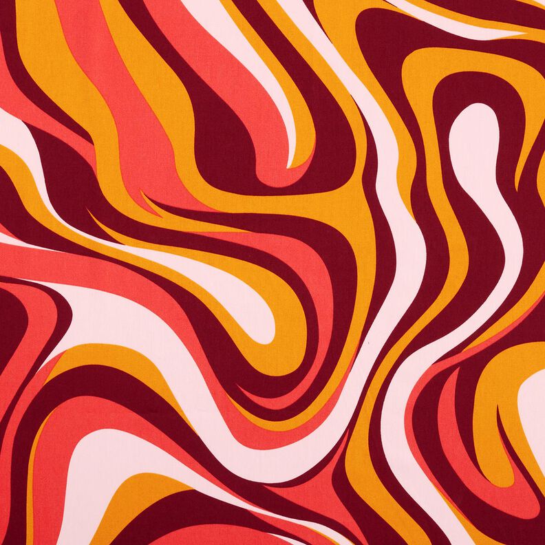satin di cotone Onde retrò | Poppy Fabrics – rosso Bordeaux/giallo curry,  image number 1