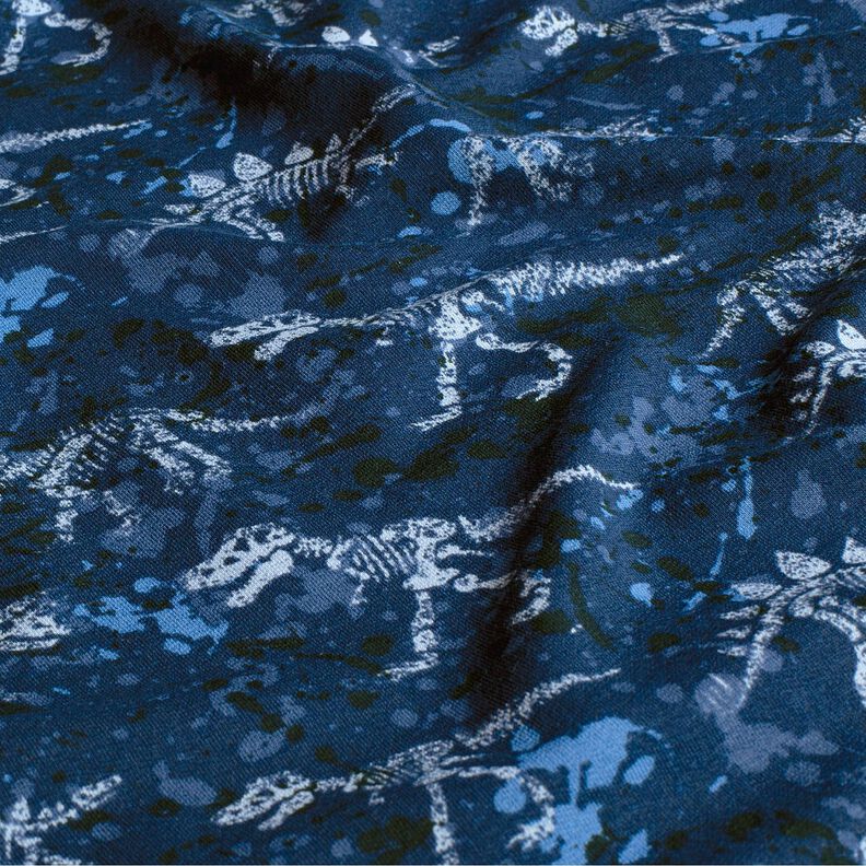 French terry, felpa estiva Scheletro di dinosauro – blu marino,  image number 2
