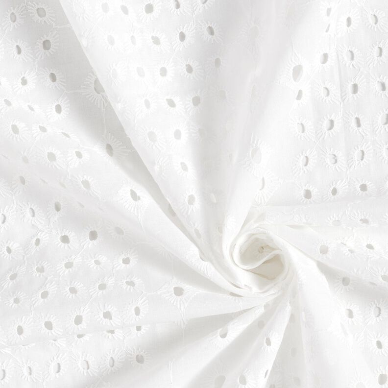 Tessuto di cotone traforato, ricamato con decorazioni – bianco,  image number 3