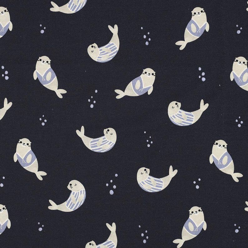 GOTS jersey di cotone Foche stampa digitale | Poppy Fabrics – blu notte/anemone, image number 1