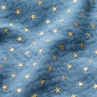 Mussola di cotone con stelle d’oro – colore blu jeans, 