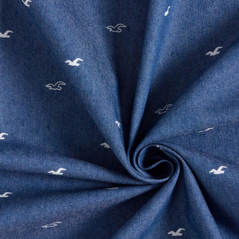 Tessuto denim elasticizzato leggero con gabbiani – colore blu jeans,  image number 4