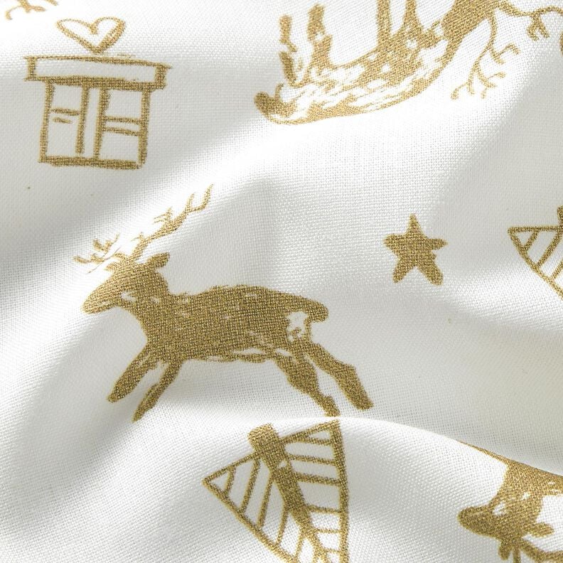 tessuto in cotone cretonne Renne e stelle – avorio/oro, image number 2