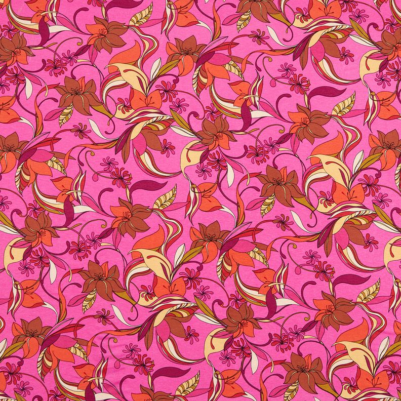 jersey di viscosa Delicati fiori – porpora/rosso fuoco, image number 1