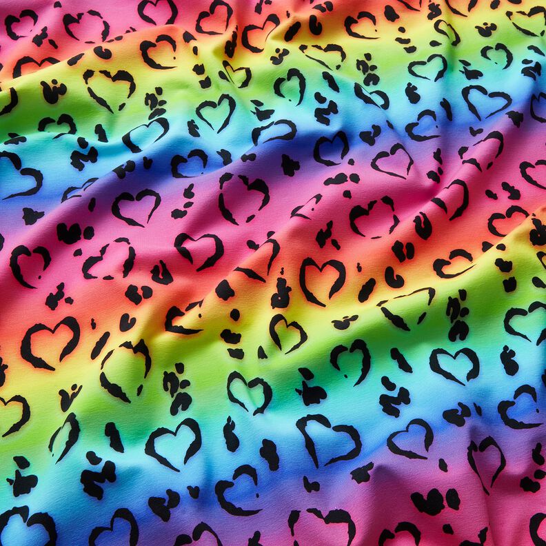 jersey di cotone Pioggia di cuori leopardati | Glitzerpüppi – nero/mix di colori,  image number 1