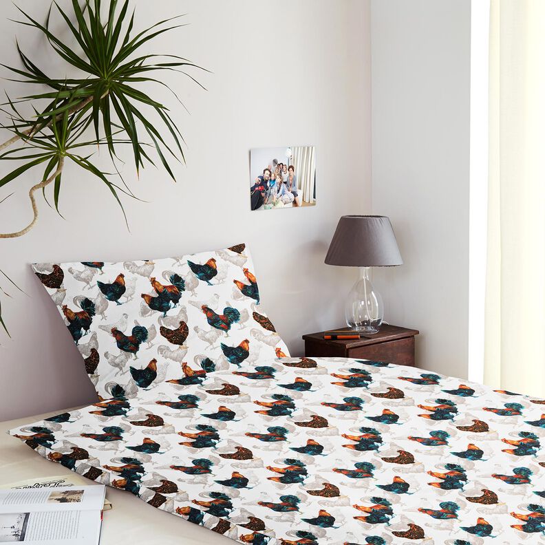 tessuto in cotone cretonne Galline – bianco/blu notte,  image number 7