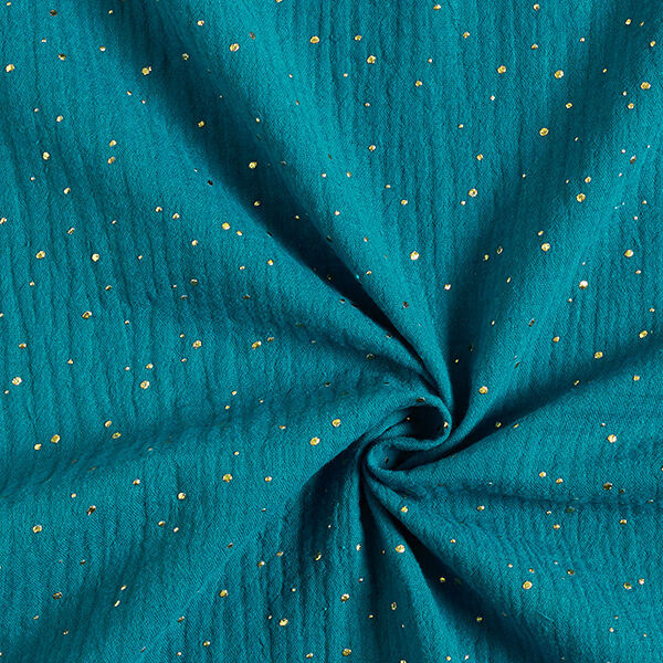 mussola di cotone, macchie dorate sparse – petrolio/oro, image number 3