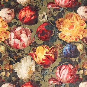 velluto arredo Peonie – cachi/rosso scuro, 