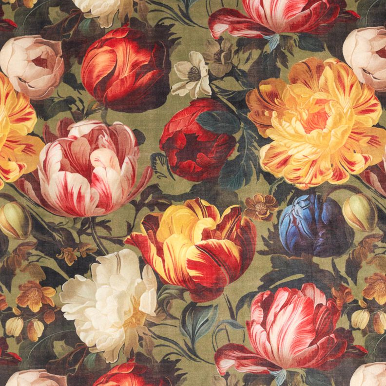 velluto arredo Peonie – cachi/rosso scuro,  image number 1