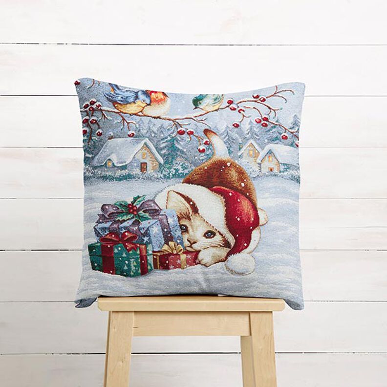 taglio di tessuto arredo gobelin Gatto con regali – azzurro/rosso carminio, image number 5
