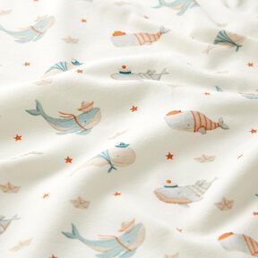 jersey di cotone Balene marittime stampa digitale – bianco lana, 