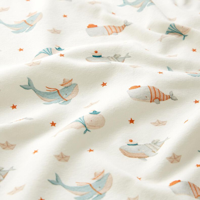 jersey di cotone Balene marittime stampa digitale – bianco lana,  image number 2