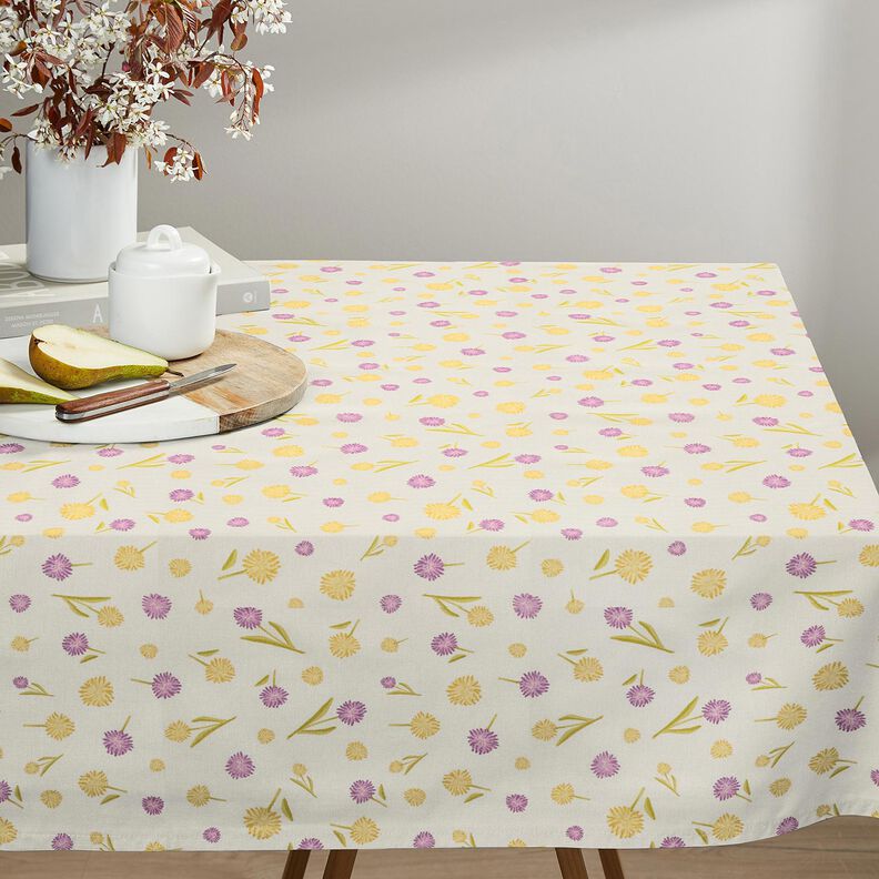 tessuto arredo mezzo panama Piccoli fiori primaverili – bianco lana/giallo vaniglia, image number 7