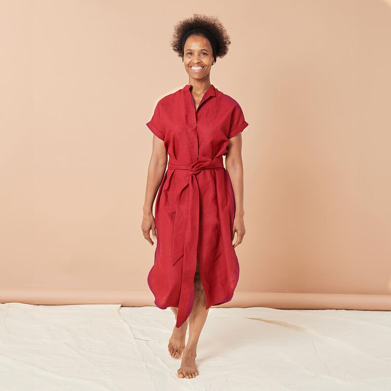 Tessuto di lino misto Ramie medio – rosso, image number 3