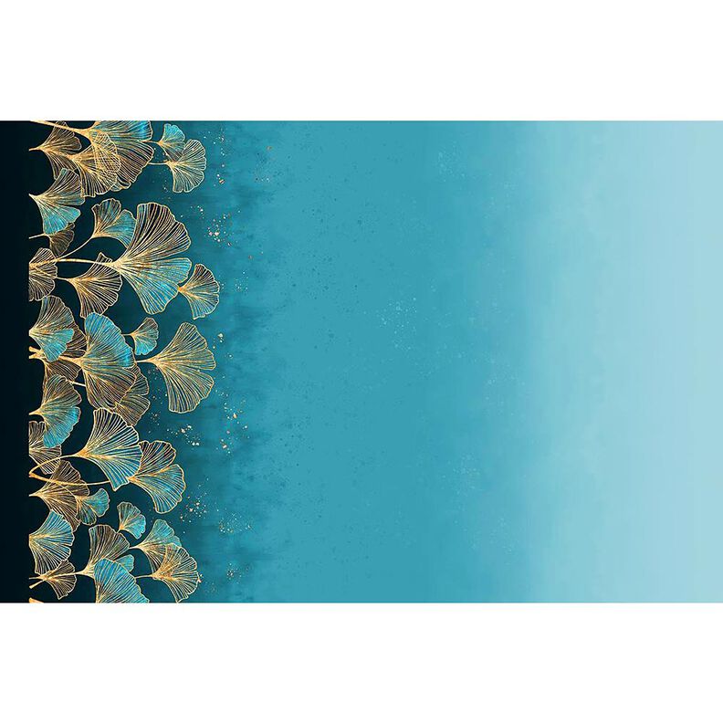 jersey di cotone Tessuto per bordi con foglie di Ginkgo dorate | Glitzerpüppi – nero/turchese,  image number 4