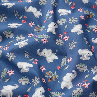 popeline di cotone elefantino nella giungla stampa digitale  – colore blu jeans, 