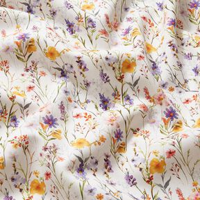 tessuto arredo tessuto spinato in cotone fiori selvatici – avorio/lillà, 