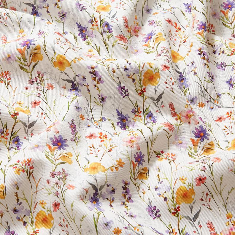 tessuto arredo tessuto spinato in cotone fiori selvatici – avorio/lillà,  image number 2
