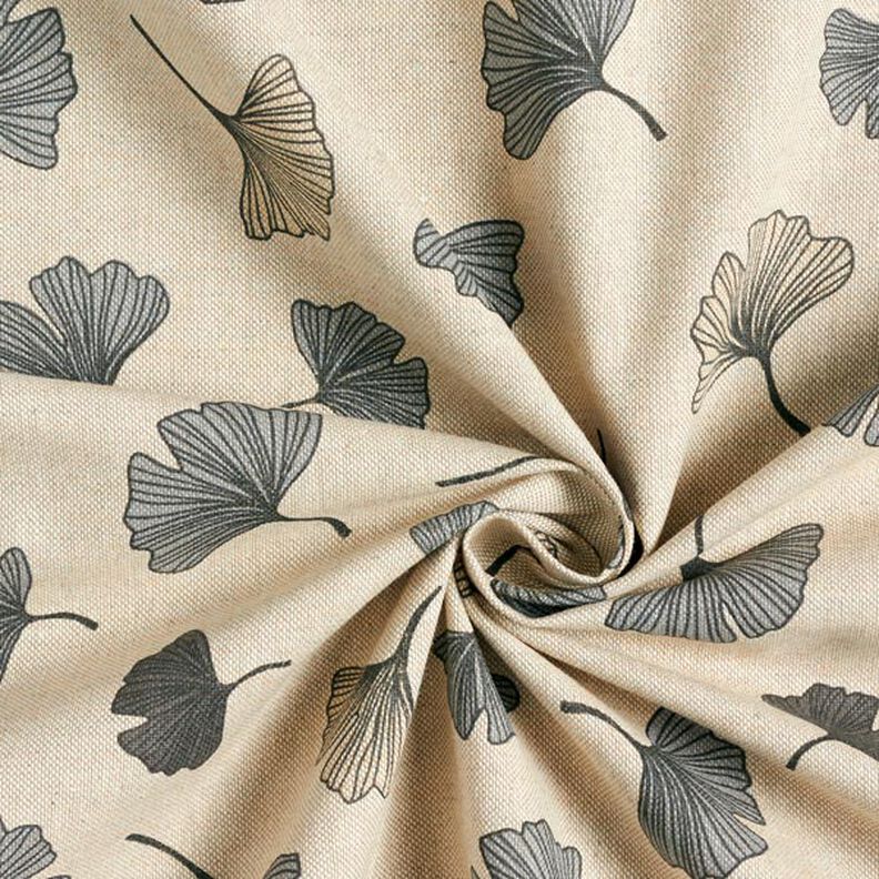 tessuto arredo mezzo panama foglie di ginkgo – grigio/naturale,  image number 5
