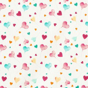 popeline di cotone, palloncini a cuore – bianco, 