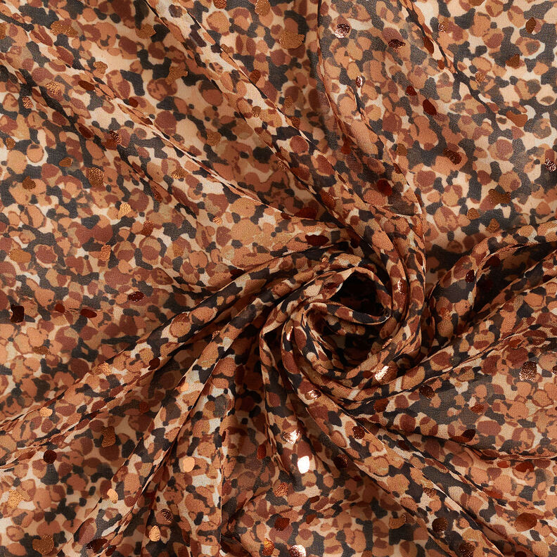 Chiffon increspato macchiato e pois dorati – marrone/oro effetto metallizzato,  image number 4