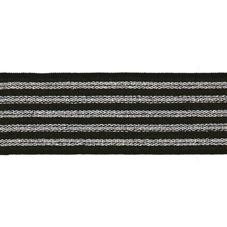 nastro elastico a righe [ Larghezza: 25 mm ] – nero/argento,  image number 1