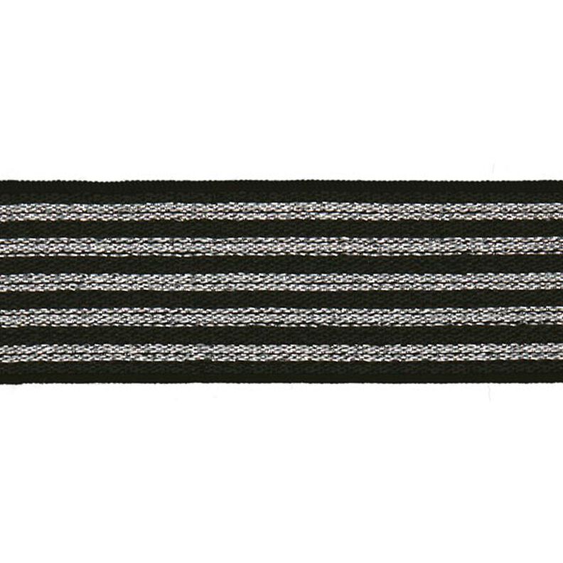 nastro elastico a righe [ Larghezza: 25 mm ] – nero/argento,  image number 1
