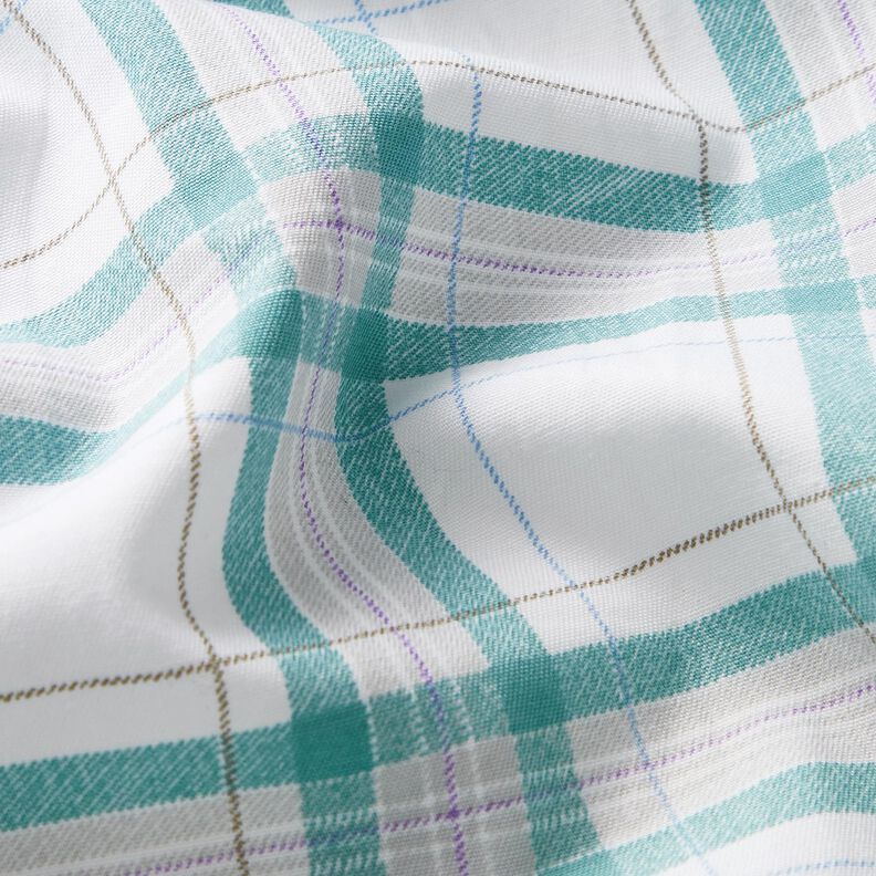 Tessuto di cotone a quadri tartan – bianco/turchese,  image number 2