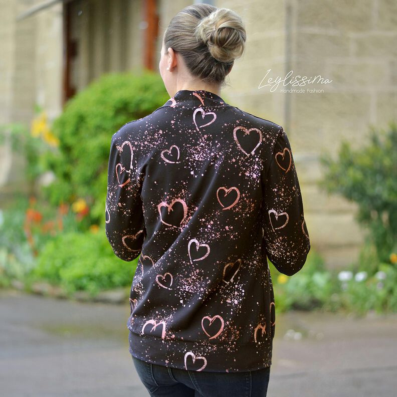 jersey di cotone Cuori con riflessi dorati | Glitzerpüppi – nero-azzurro/rosa antico scuro,  image number 5