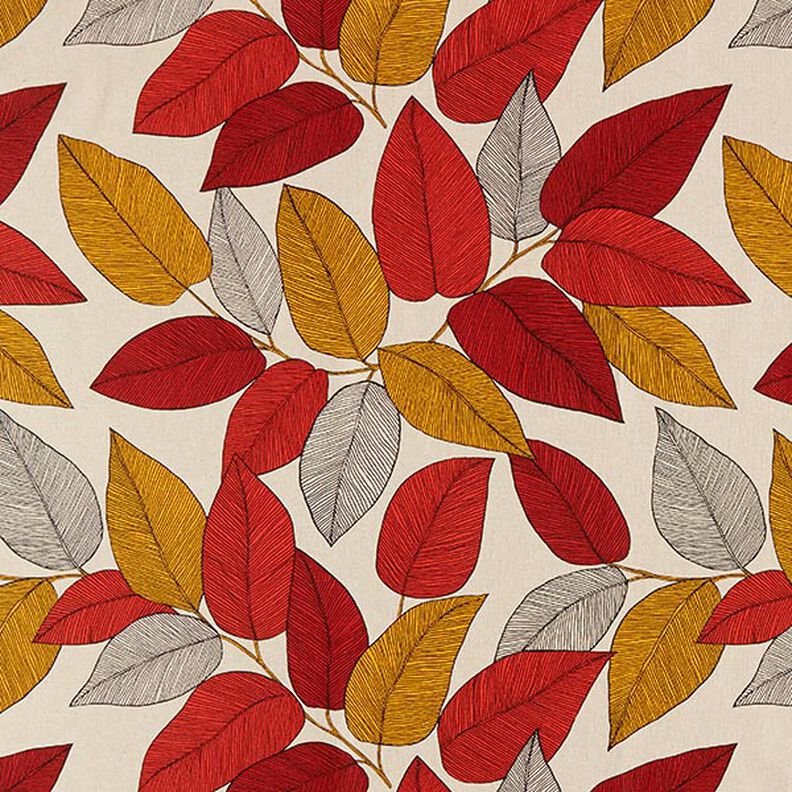 tessuto arredo mezzo panama grandi foglie – terracotta/naturale,  image number 1
