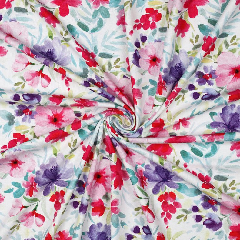 jersey di cotone Fiori estivi in stampa digitale – bianco/rosa fucsia acceso,  image number 3