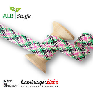 GOTS Cordoncino intrecciato bio TWIST ME Check [24 mm] | Albstoffe – verde neon/rosa, 