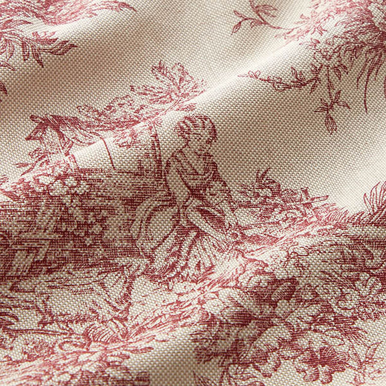 tessuto arredo mezzo panama Toile de Jouy classica – rosso carminio/naturale,  image number 2