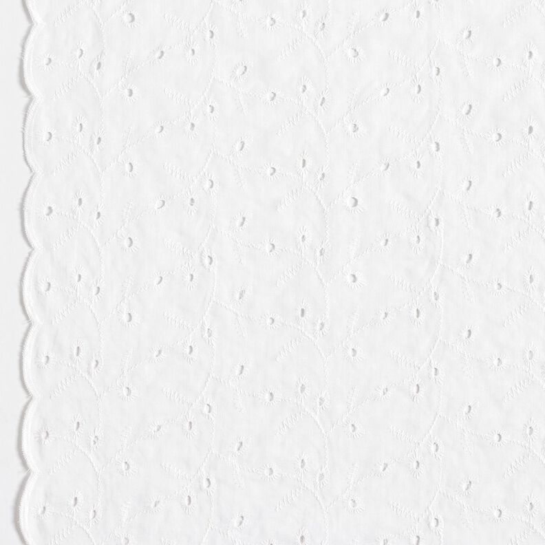 Tessuto di cotone traforato, ricamato con viticci di fiori – bianco,  image number 1