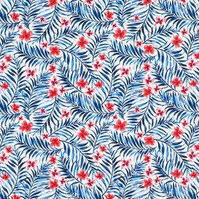 tessuto per costumi da bagno Fiori e foglie di palma – bianco/indaco, 