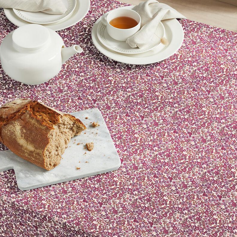 tessuto in cotone cretonne millefiori – crema/uva, image number 5