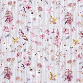 jersey a coste Stampa digitale di delicati fiori selvatici &ndash; lill&agrave; pastello/lill&agrave; rosso, 